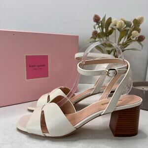 Kate Spade Etta-Par Leather Chunky Block Heel Pumps Parchment Women's 9B